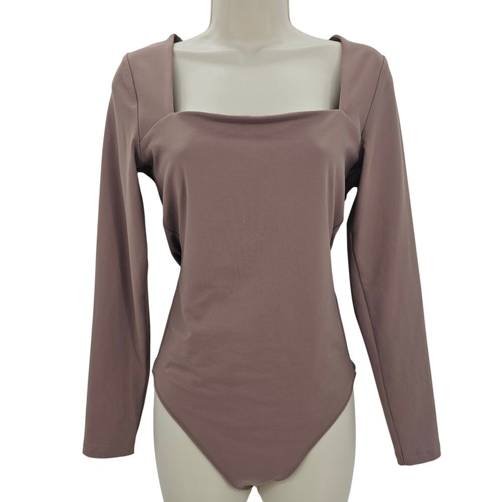 Abercrombie & Fitch Womans M Soft Matte Long Sleeve Square Neck Bodysuit Brown